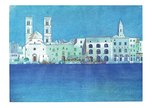 70cm x 50cm Weiße Hafenstadt in Apulien von Ralf Westphal