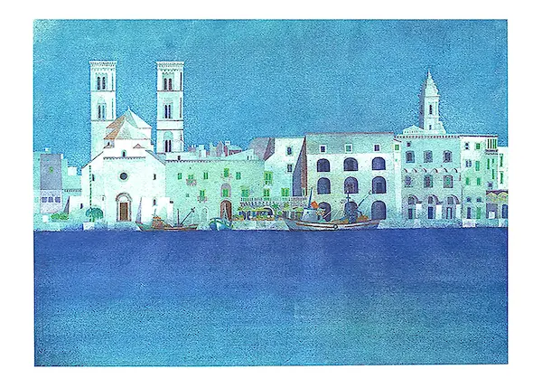 40cm x 30cm Weiße Hafenstadt in Apulien von Ralf Westphal