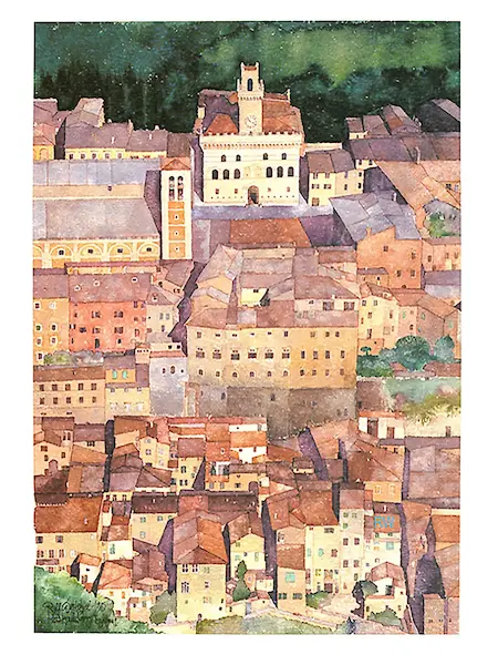 30cm x 40cm Mittelalterliche Bergstadt Montepulciano, Toskana von Ralf Westphal