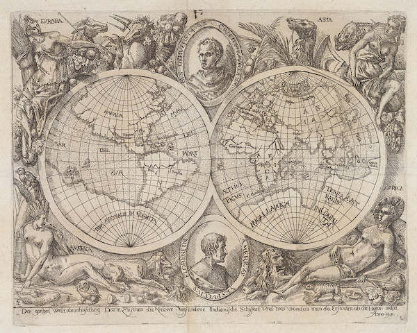 Array Karte der Erdhemisphären von Adam Elsheimer