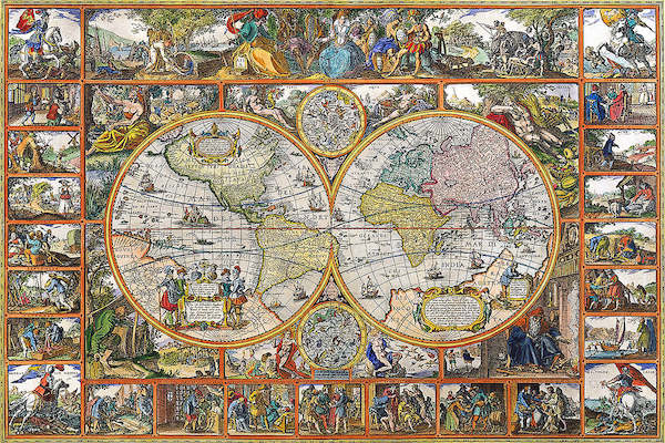 Array Erdkarte in Hemisphären von Janz Claes Visscher