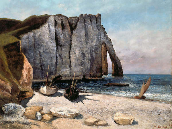 Array Falaise und Etretat und Boote von Gustave Courbet