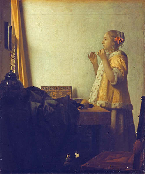 Array Junge Dame mit Perlenhalsband von Johannes Vermeer