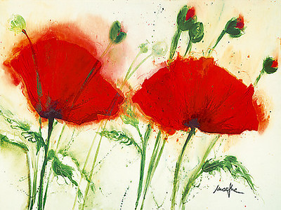 40cm x 30cm Coquelicots au vent II von Marthe