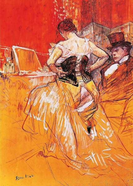 Array Femme, mettant son corset von Henri de Toulouse-Lautrec