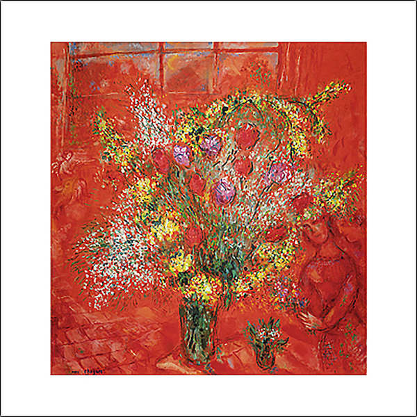 70cm x 70cm Fleurs sur fond rouge von Marc Chagall