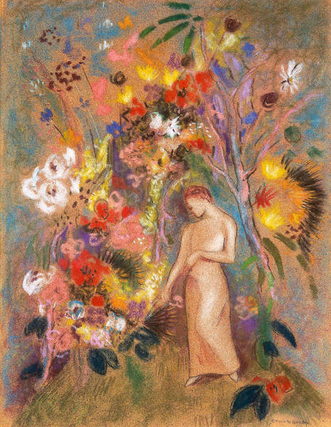 Array Frauengestalt in Blumen von Odilon Redon