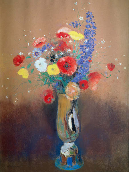 Array Feldblumenstrauß in hoher Vase von Odilon Redon