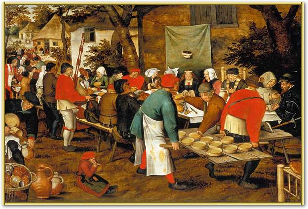 Bauernmahlzeit vor einer Schänke von Pieter d. Ä. Brueghel