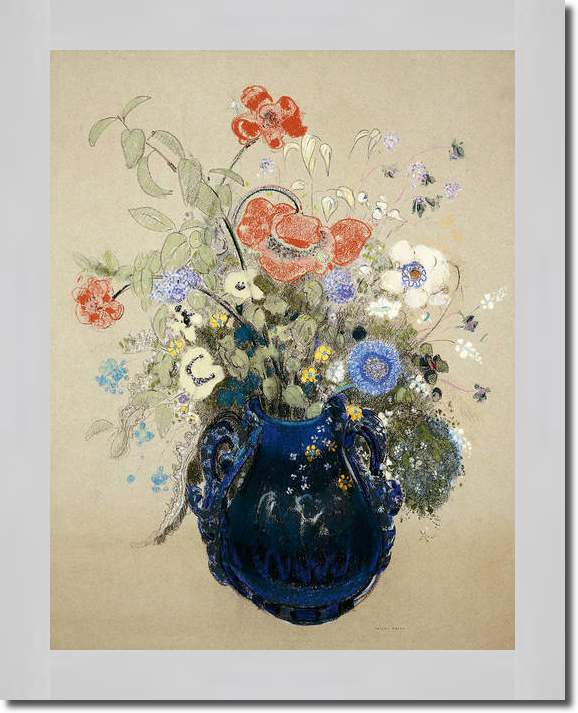 Blumenstrauß in blauem Krug      von Odilon Redon