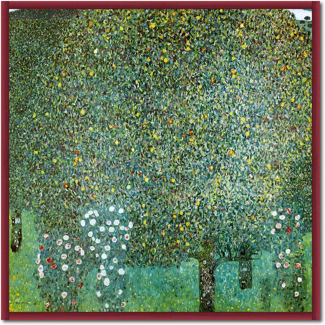 Rosensträucher unter Bäumen      von Gustav Klimt