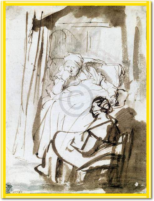 Saskia im Bett mit Krankenschwes von Van Rijn Rembrandt