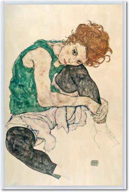 Sitzende Frau mit hochgezogenen  von Egon Schiele