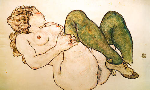 Akt mit grünen Strümpfen von Egon Schiele