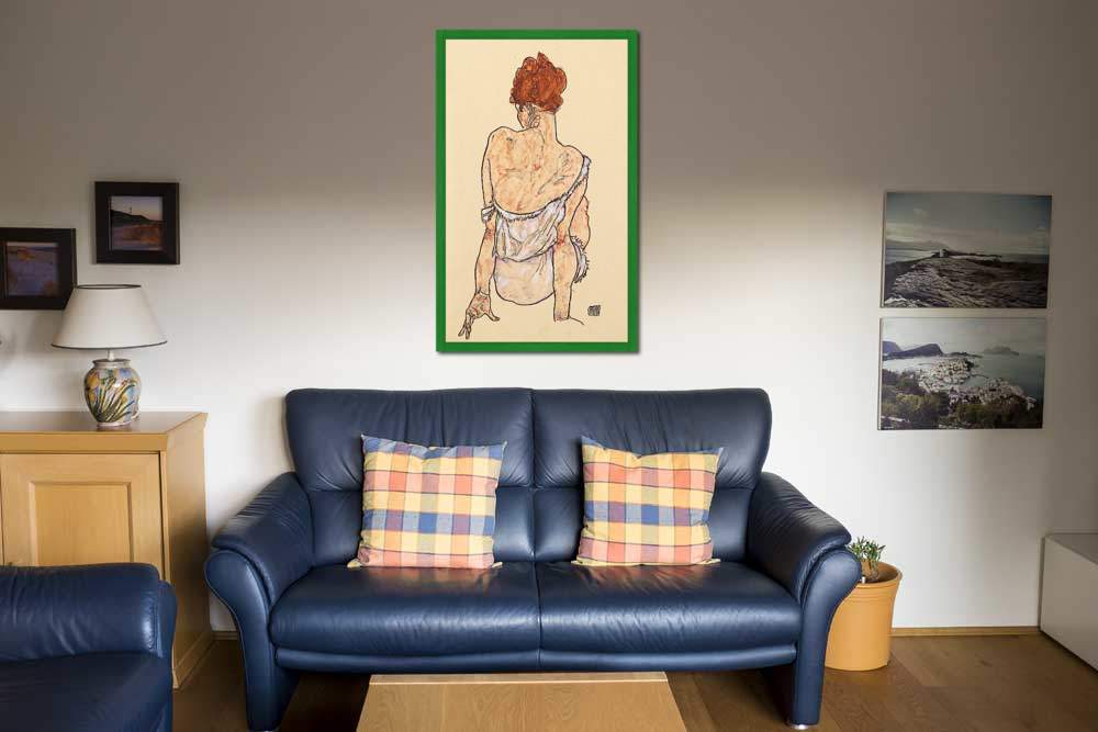 Sitzende in Unterwäsche, Rückenansicht von Egon Schiele