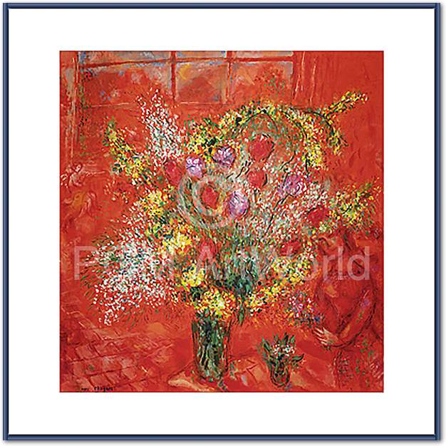 Fleurs sur fond rouge von Marc             Chagall