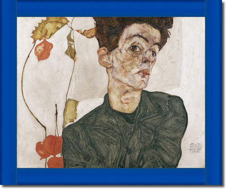 Selbstbildnis mit Lampionfrüchten von Egon Schiele
