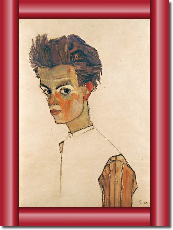Selbstbildnis mit gestreiftem Hemd von Egon Schiele