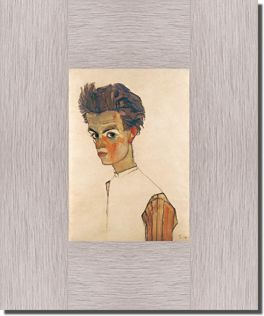 Selbstbildnis mit gestreiftem Hemd von Egon Schiele
