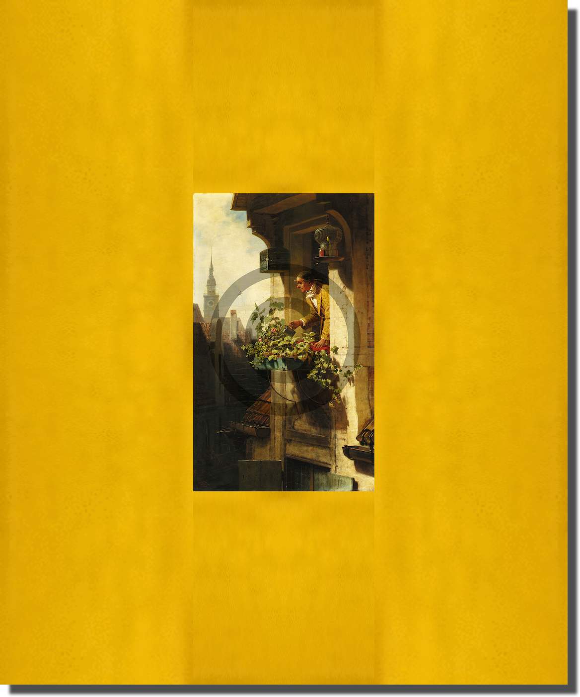 Mann beim Gießen des Blumenkastens (Die Dachstube I) von Carl Spitzweg